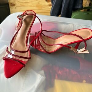 Red glitter peep toe heels